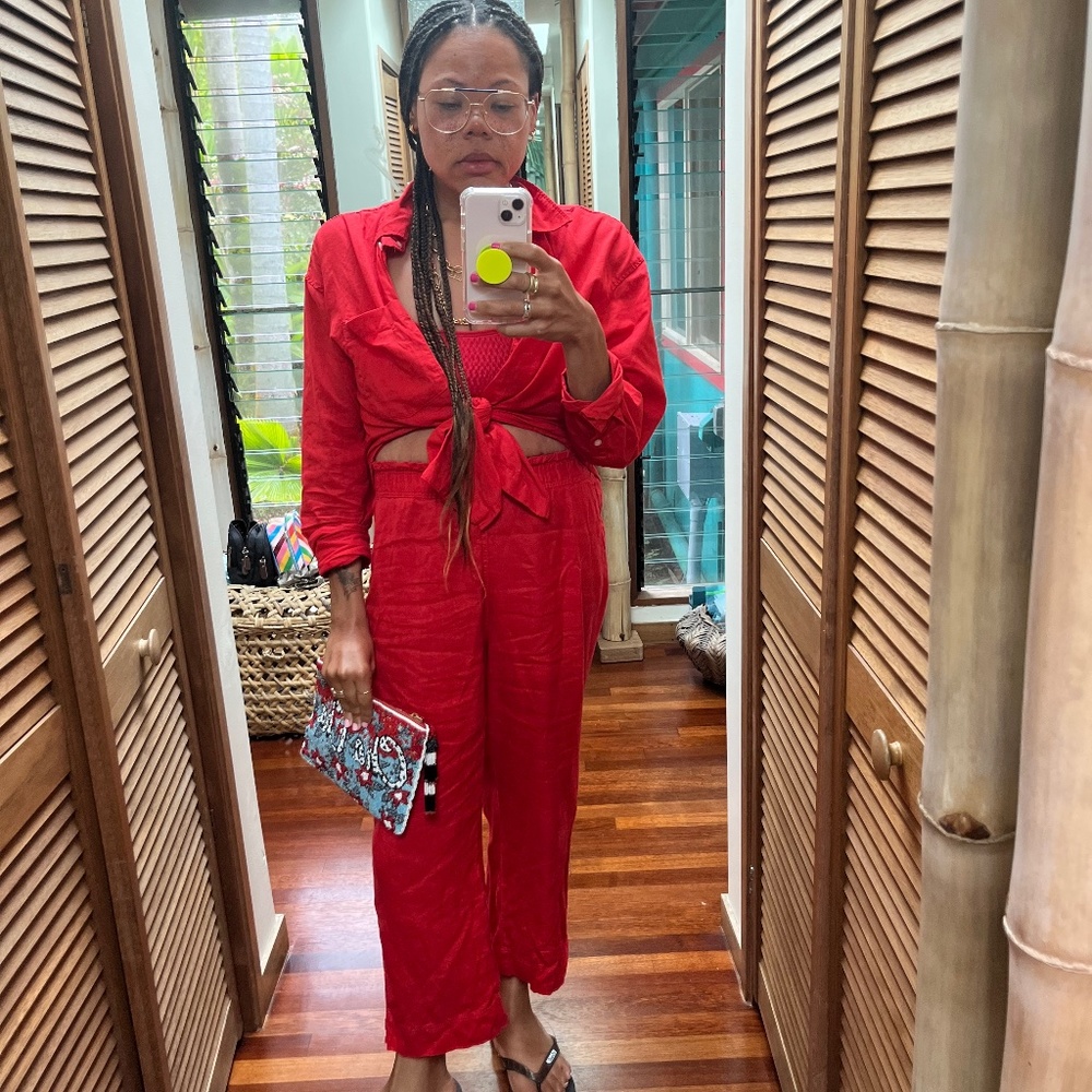 Red Linen 2 pc Set